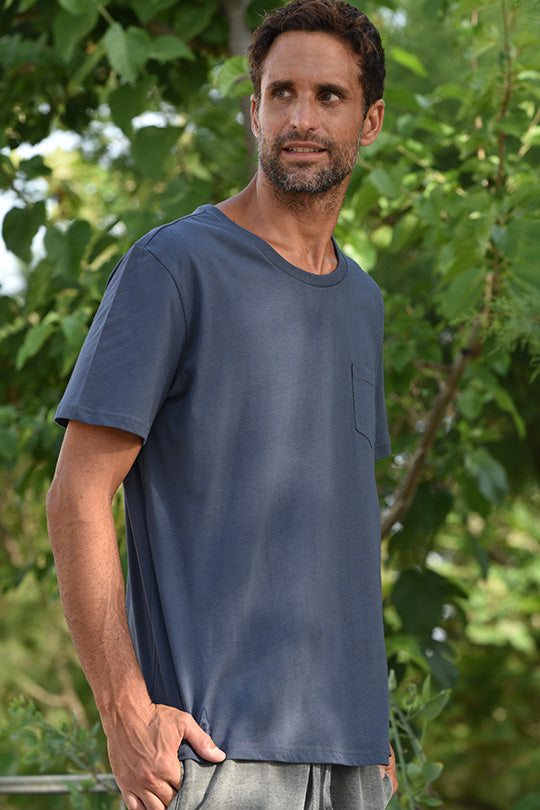 Ανδρικό t-shirt με λεπτομέρεια τσέπη | Γκρι