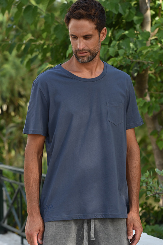 Ανδρικό t-shirt με λεπτομέρεια τσέπη | Γκρι