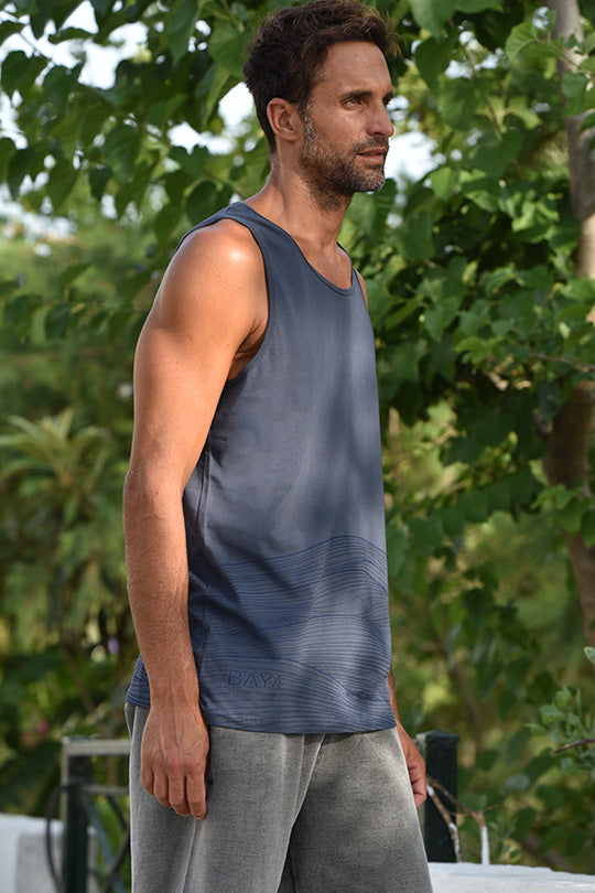 Αμάνικη ανδρική μπλούζα με print | Γκρι