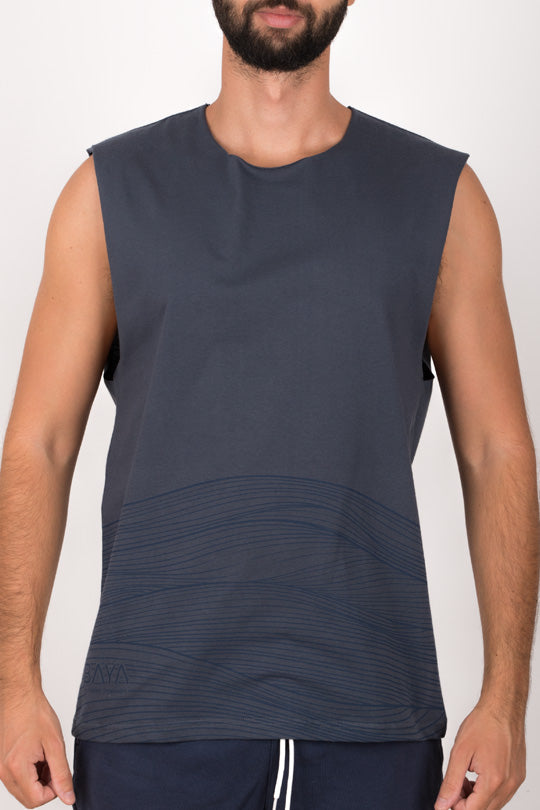 Ανδρικό αμάνικο μπλουζάκι με print | Γκρι