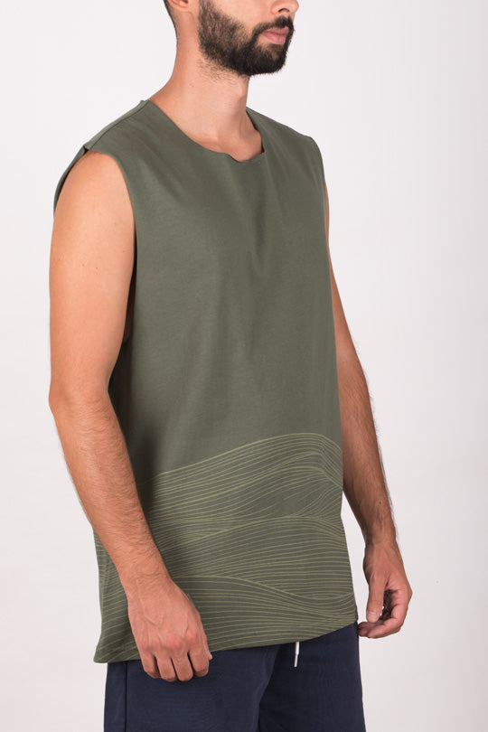 Ανδρικό αμάνικο μπλουζάκι με print | Χακί