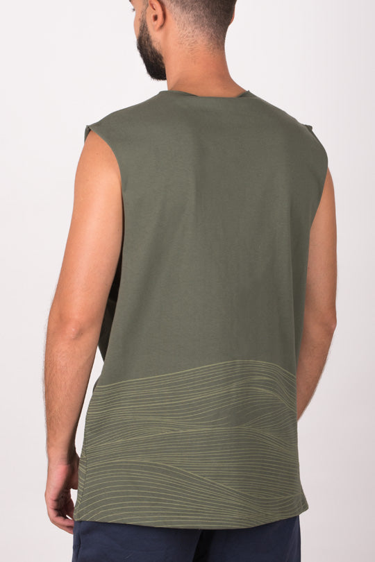 Ανδρικό αμάνικο μπλουζάκι με print | Χακί