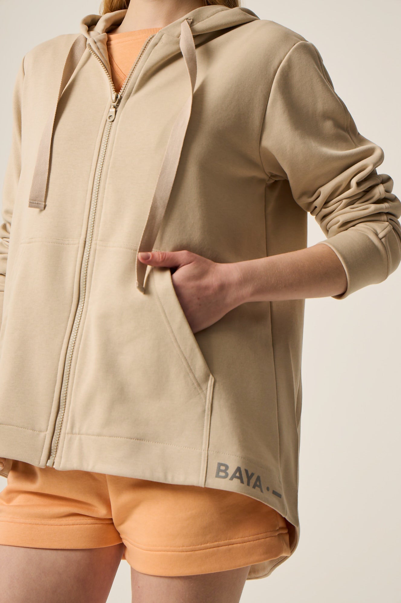 Τζάκετ με φερμουάρ και κουκούλα | Beige