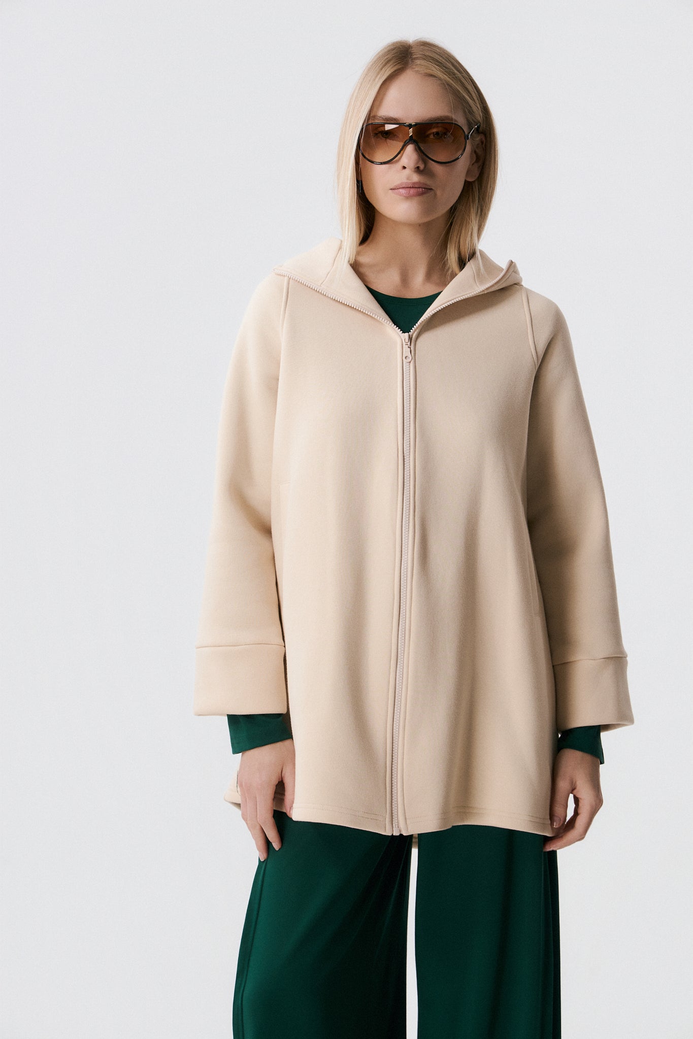 Ζακέτα Fleece με κουκούλα | Light Beige