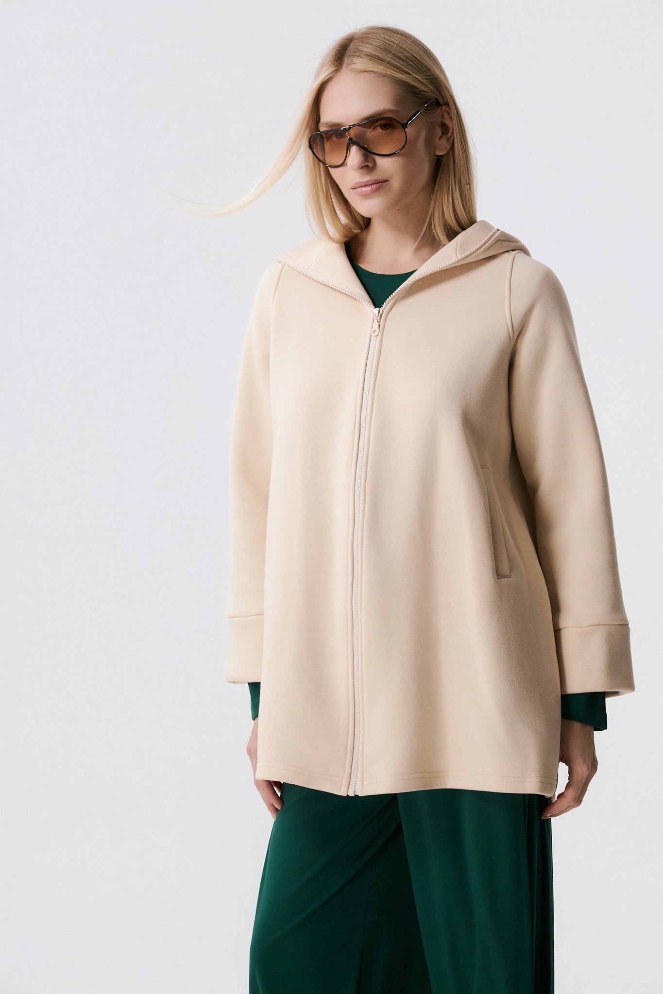 Ζακέτα Fleece με κουκούλα | Light Beige