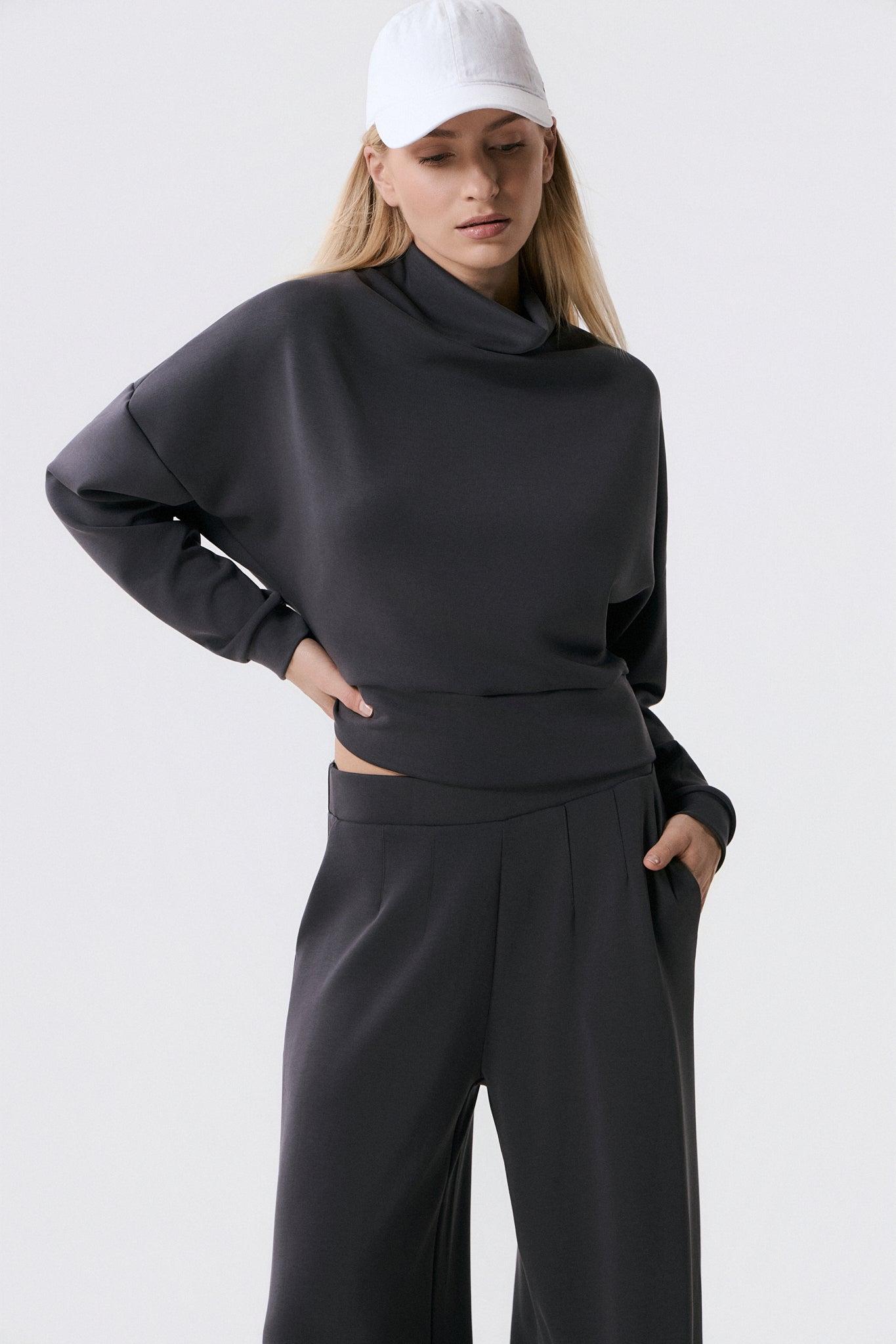 Scuba Cupro Touch draped turtleneck | Γκρι