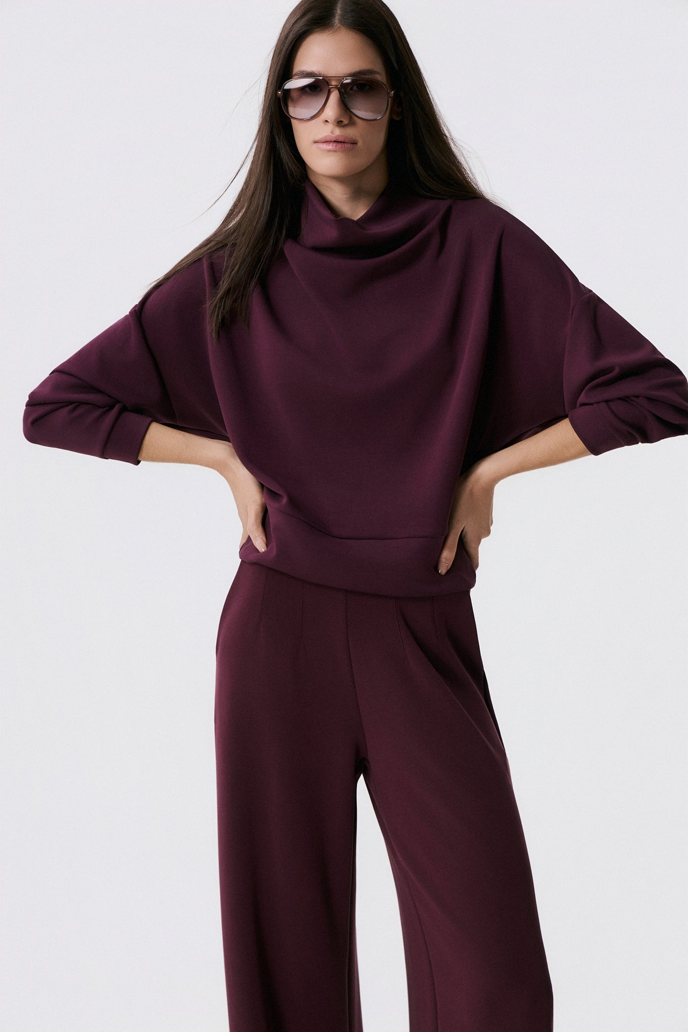 Scuba Cupro Touch draped turtleneck | Burgundy