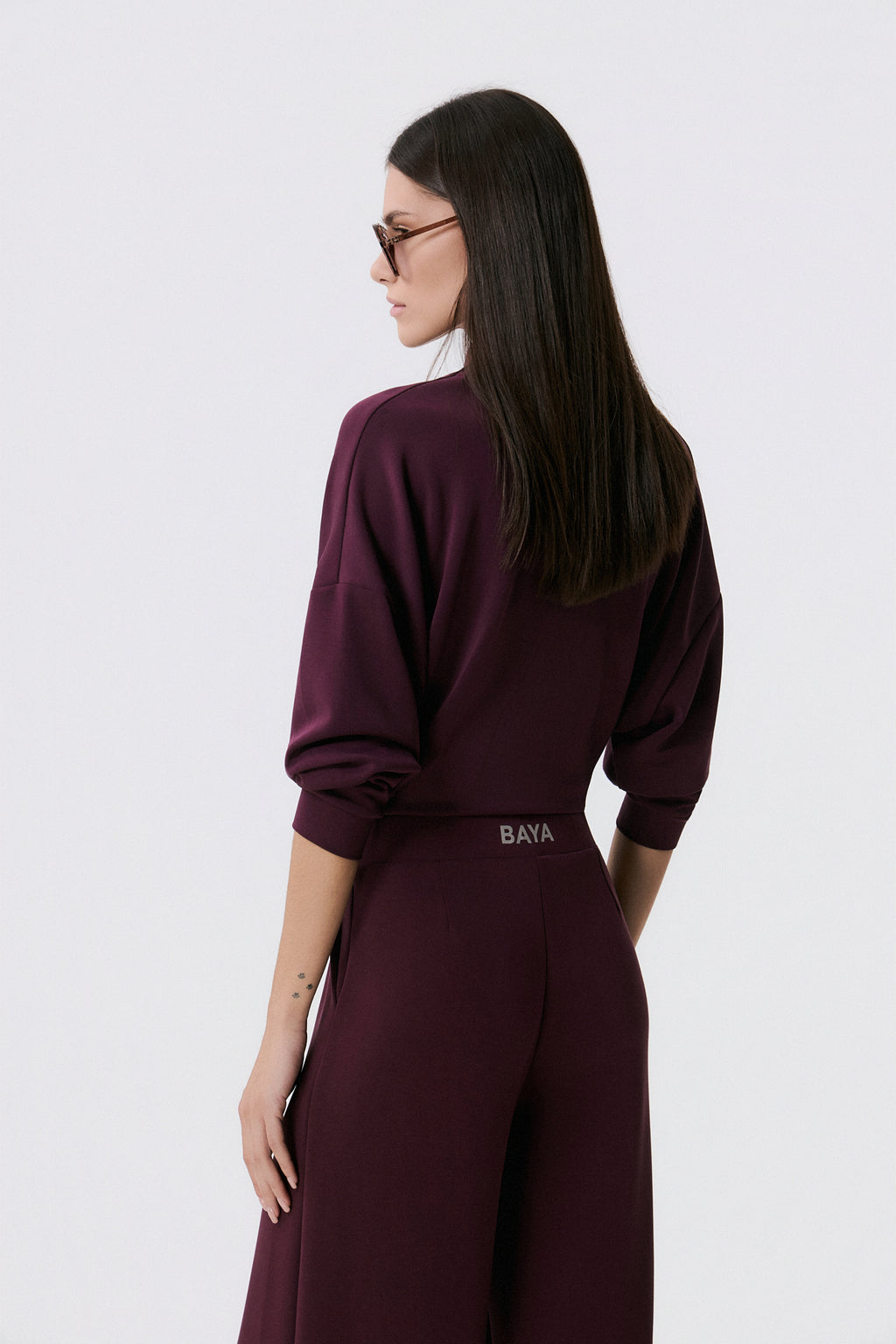Scuba Cupro Touch draped turtleneck | Burgundy