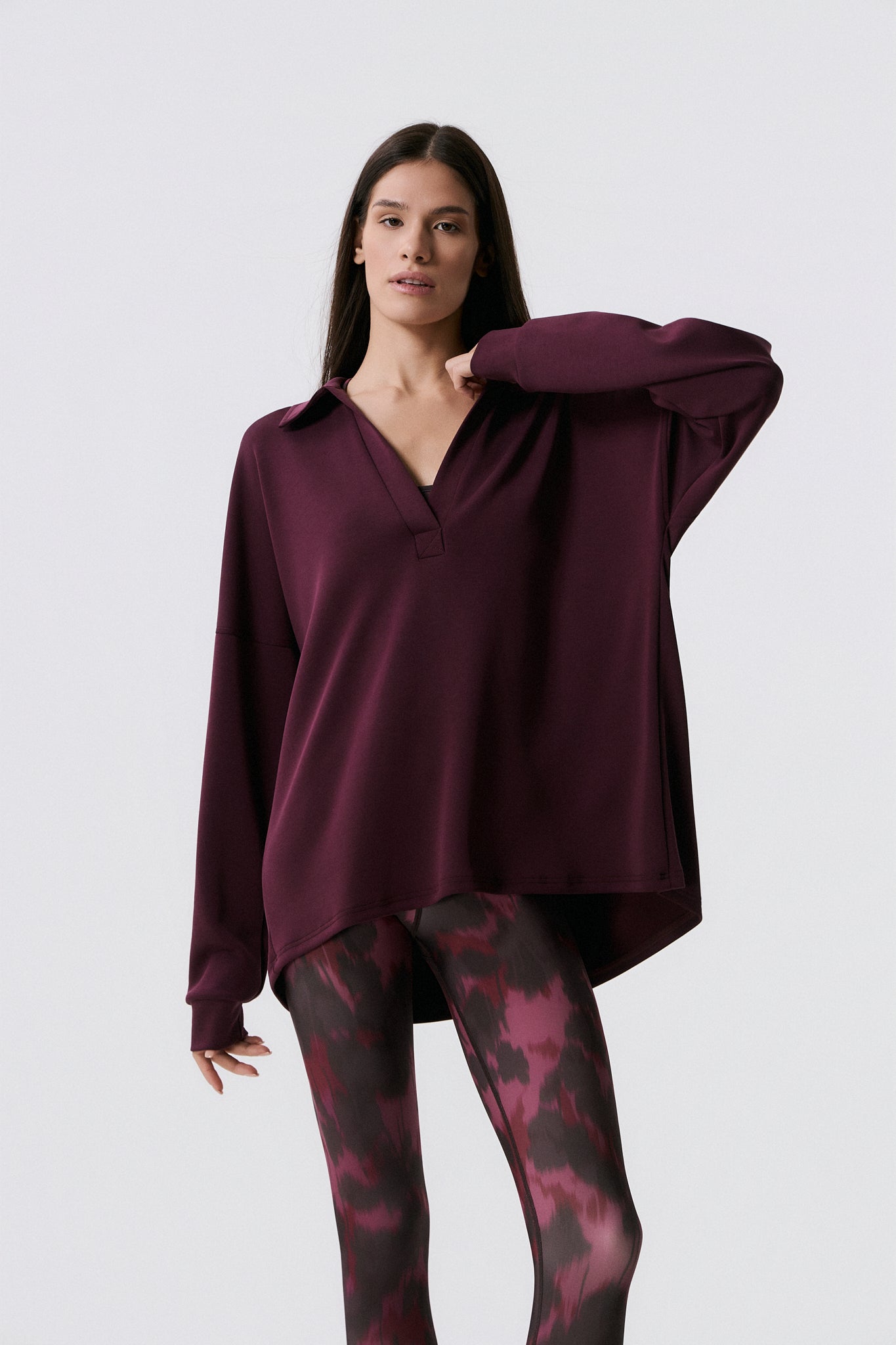 Scuba Cupro Touch polo hoodie | Burgundy