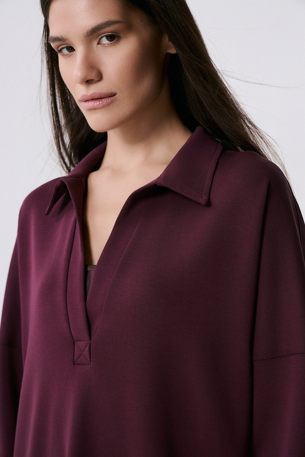 Scuba Cupro Touch polo hoodie | Burgundy