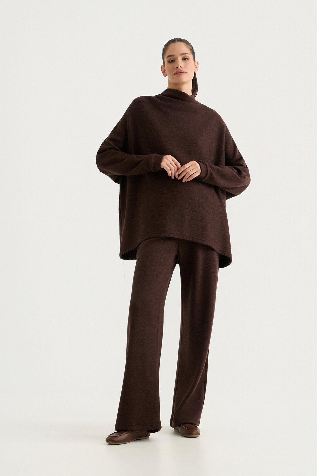 Comfort Knit Top με Drape λαιμόκοψη | Καφέ