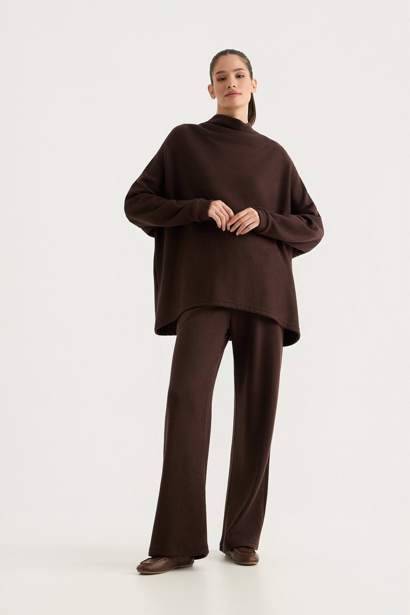 Comfort Knit Top με Drape λαιμόκοψη | Καφέ