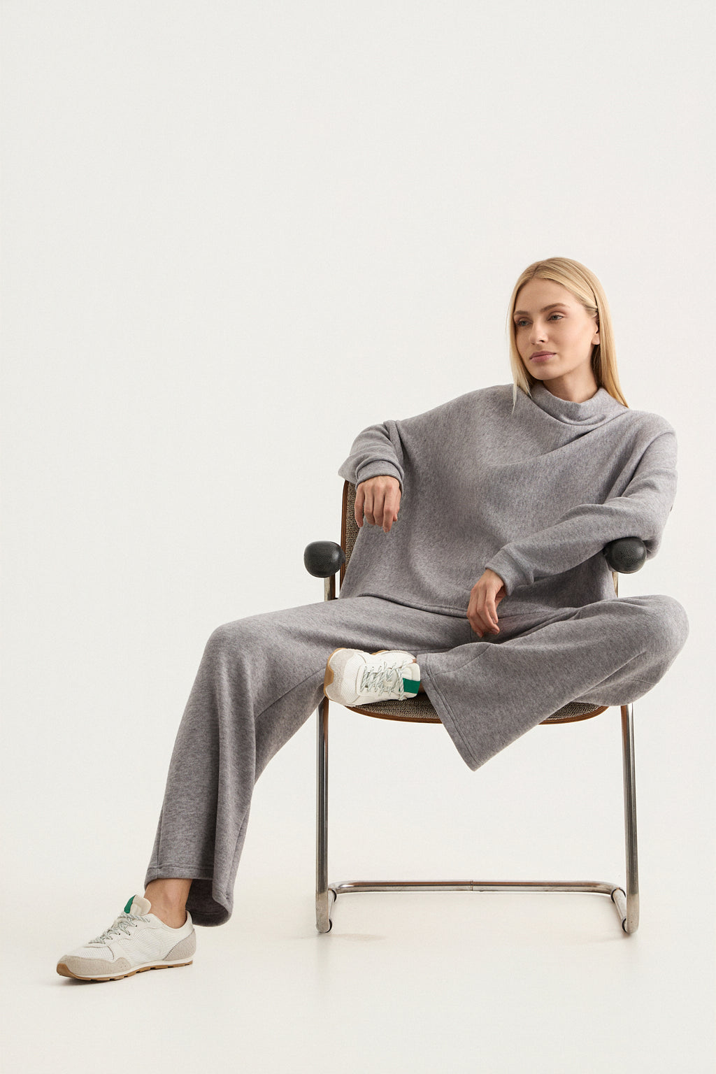 Comfort Knit Top με Drape λαιμόκοψη | Γκρι