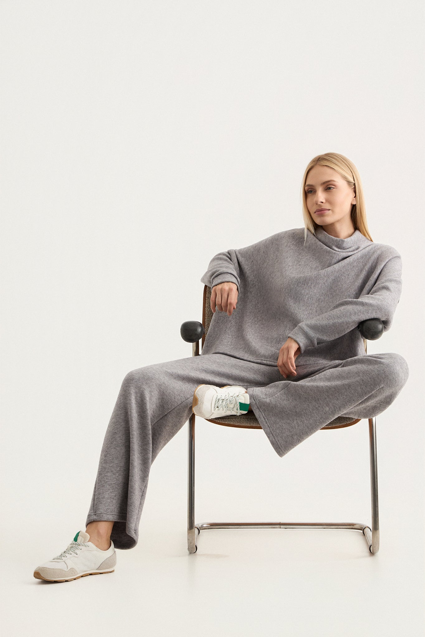 Comfort Knit Top με Drape λαιμόκοψη | Γκρι