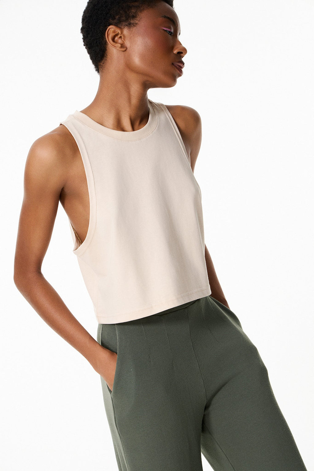 Αμάνικο cropped top | Beige
