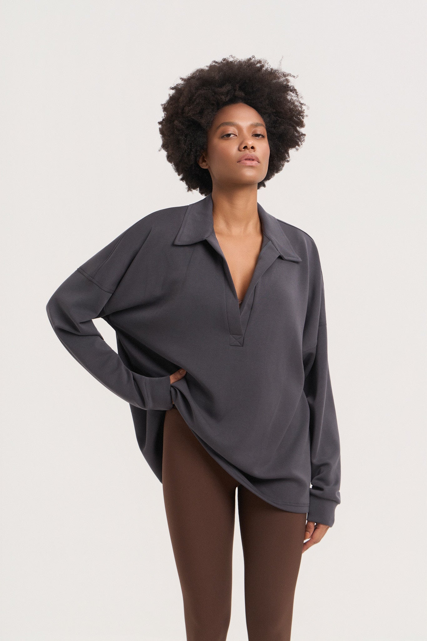 Scuba Cupro Touch collar hoodie | Γκρι