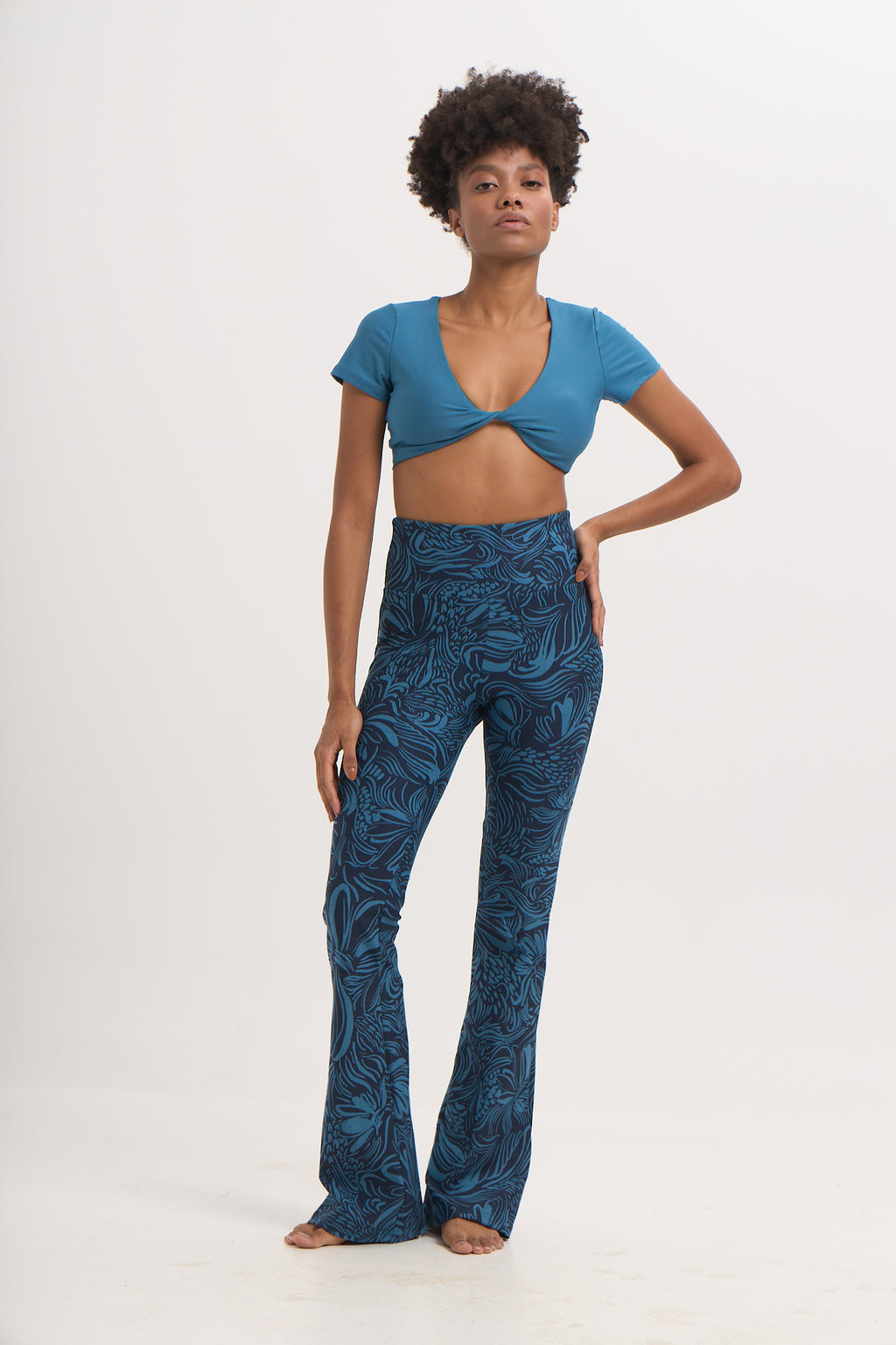 Aθλητικό κολάν με floral boho print και τελείωμα καμπάνα | Petrol