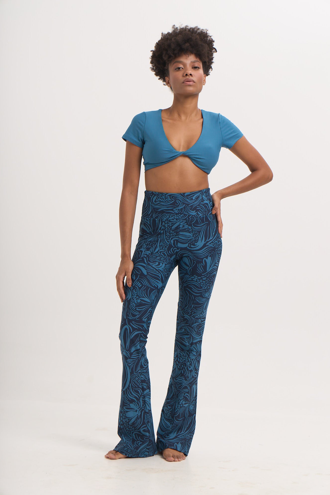 Aθλητικό κολάν με floral boho print και τελείωμα καμπάνα | Petrol