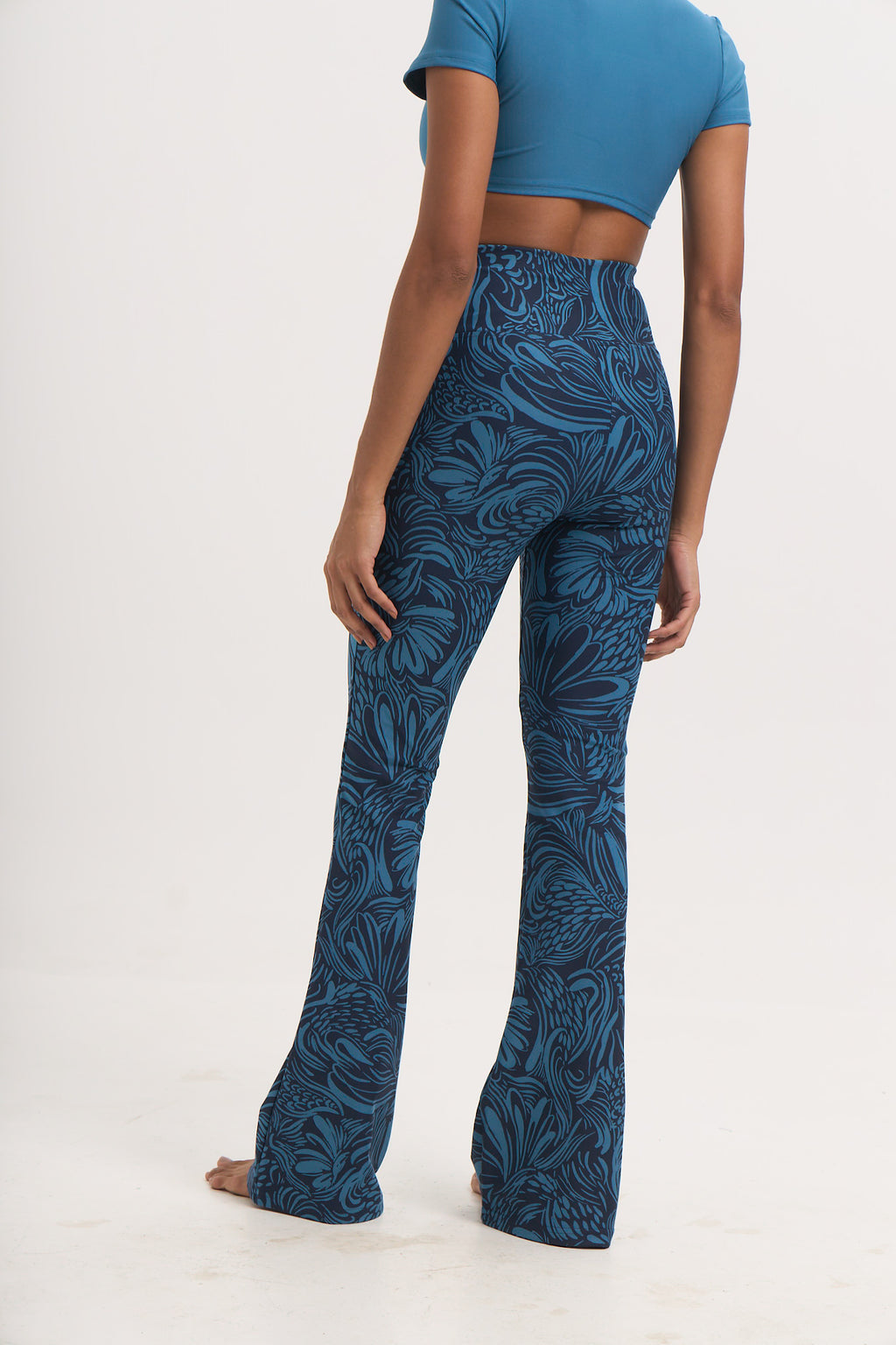 Aθλητικό κολάν με floral boho print και τελείωμα καμπάνα | Petrol