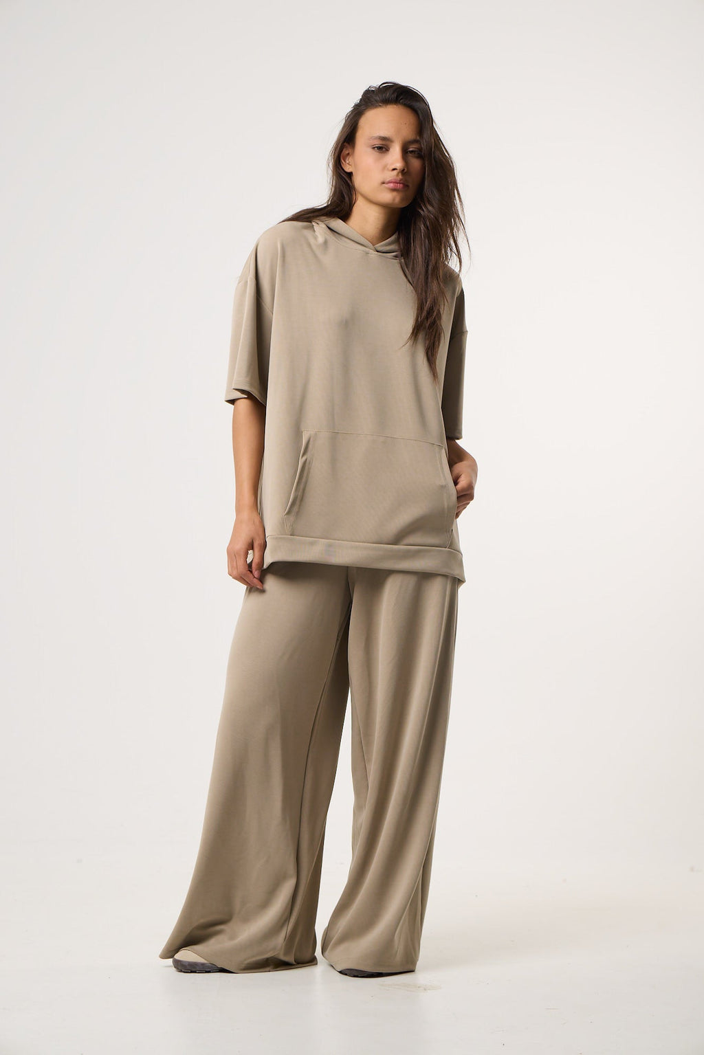 Casual Flow Sweatshirt με Κουκούλα | Beige