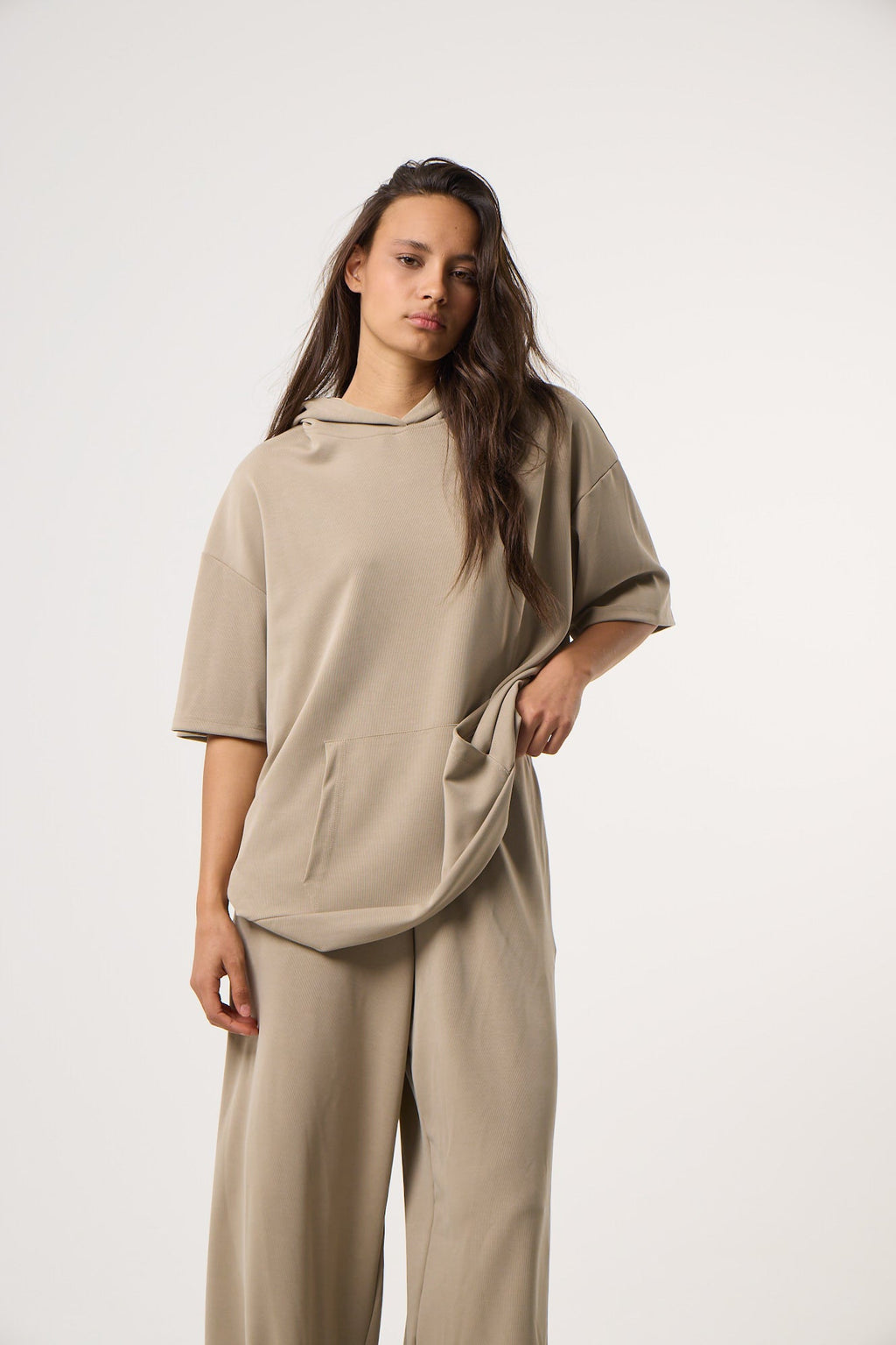 Casual Flow Sweatshirt με Κουκούλα | Beige