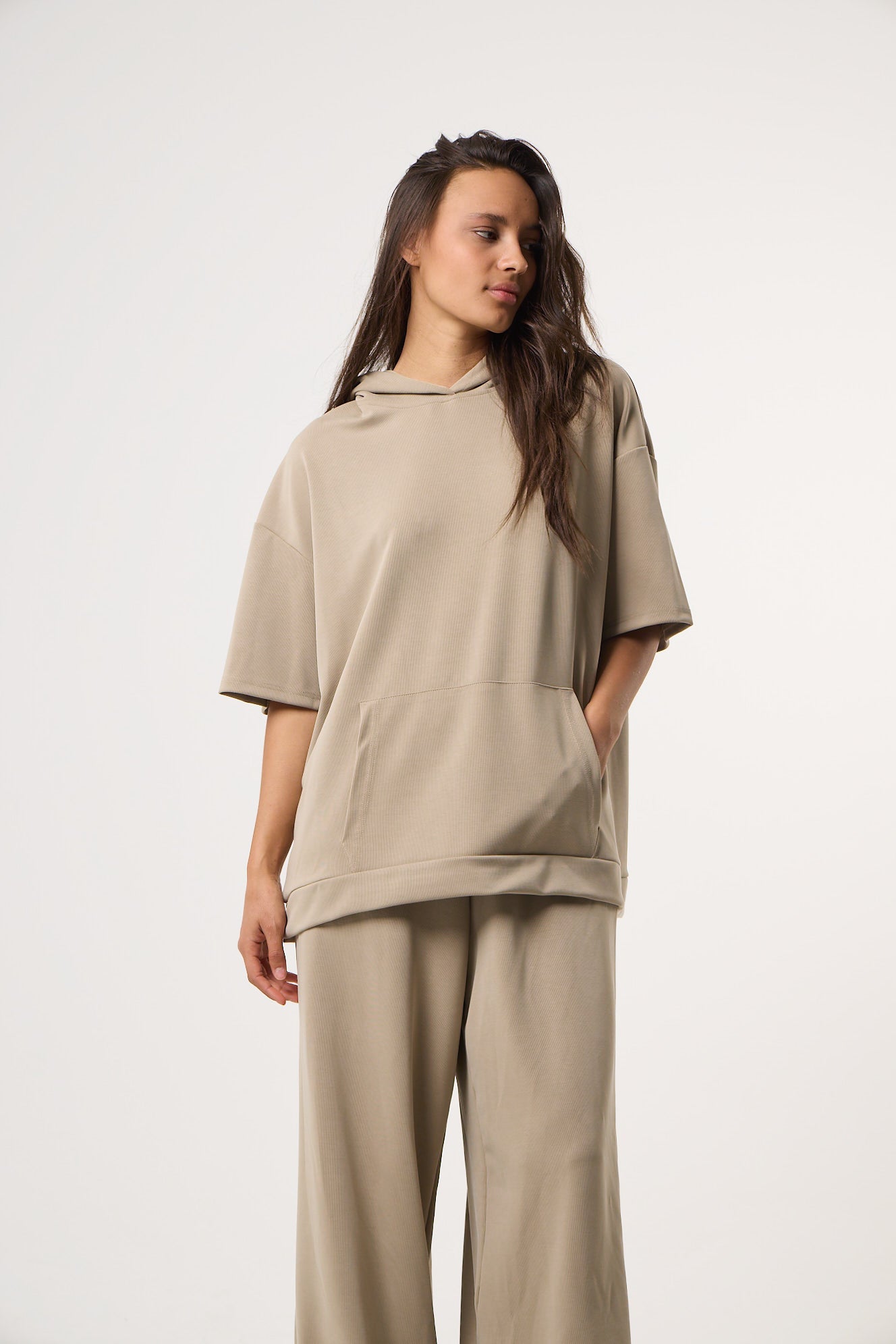 Casual Flow Sweatshirt με Κουκούλα | Beige