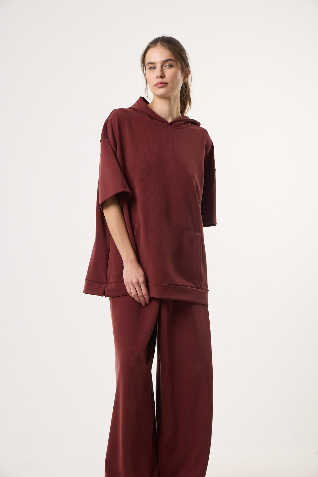 Casual Flow Sweatshirt με Κουκούλα | Wine