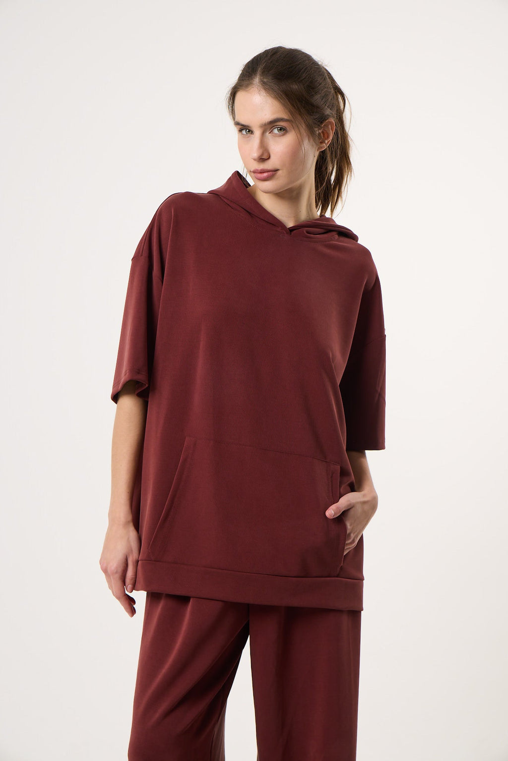 Casual Flow Sweatshirt με Κουκούλα | Wine