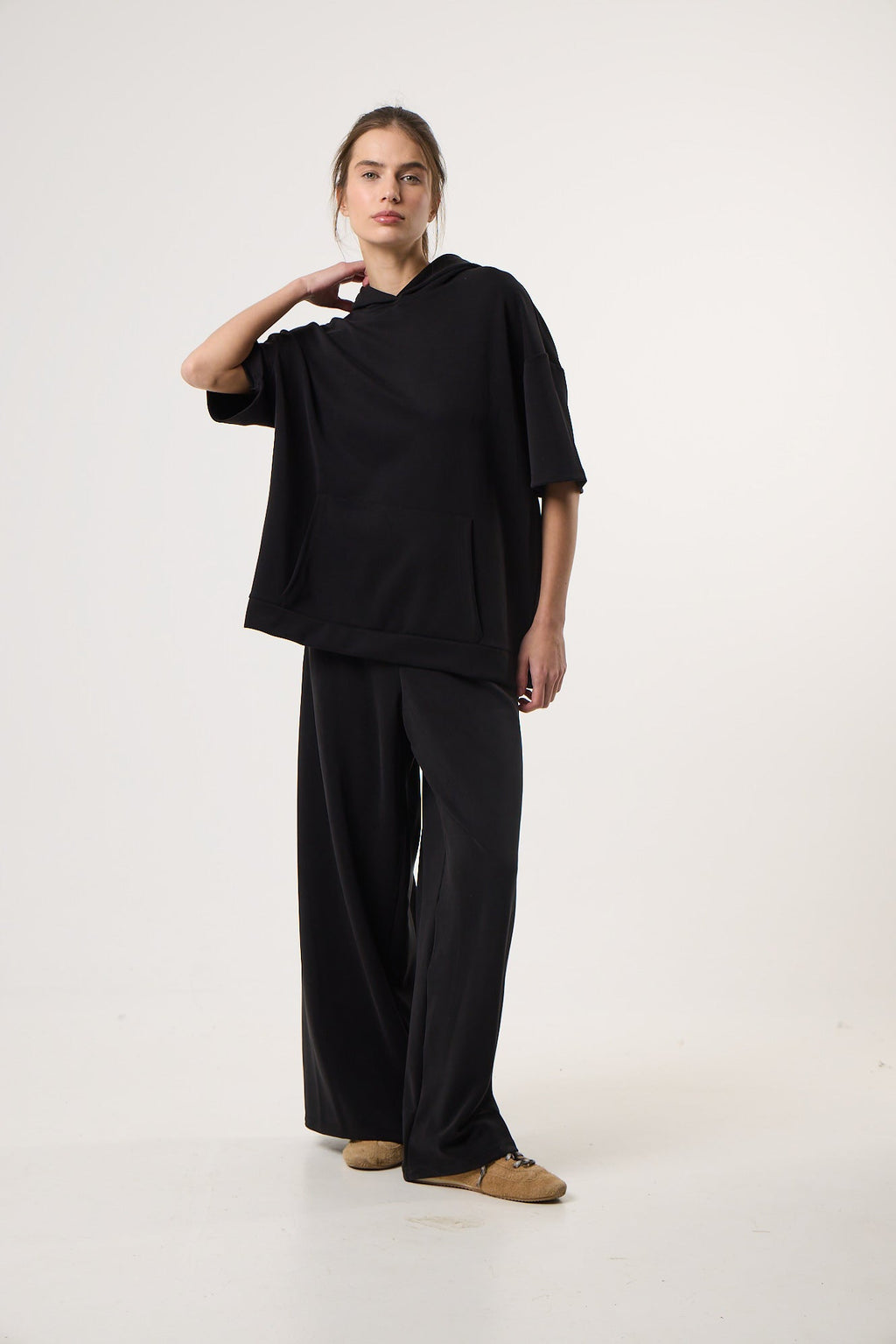 Casual Flow Sweatshirt με Κουκούλα | Μαύρο