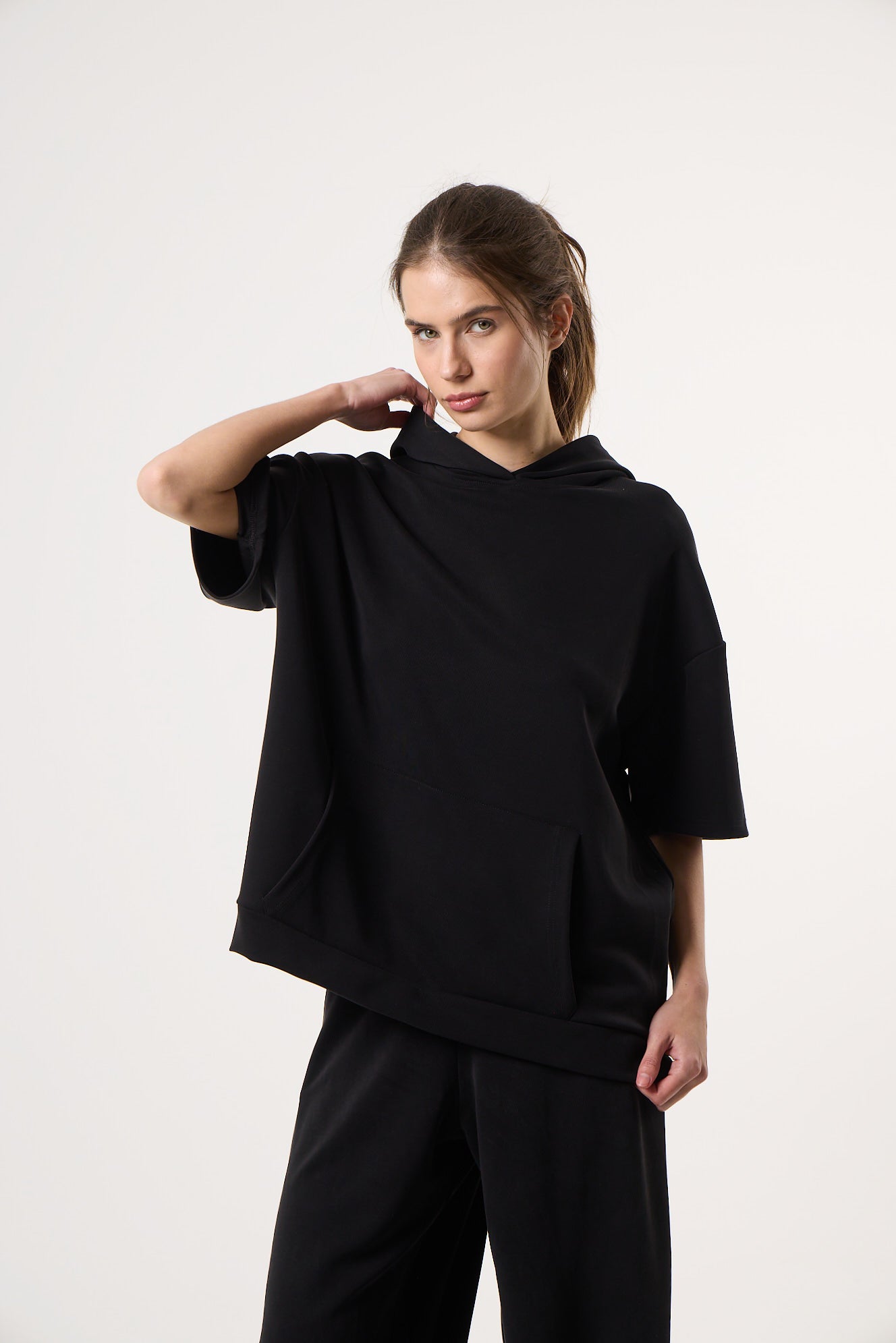 Casual Flow Sweatshirt με Κουκούλα | Μαύρο