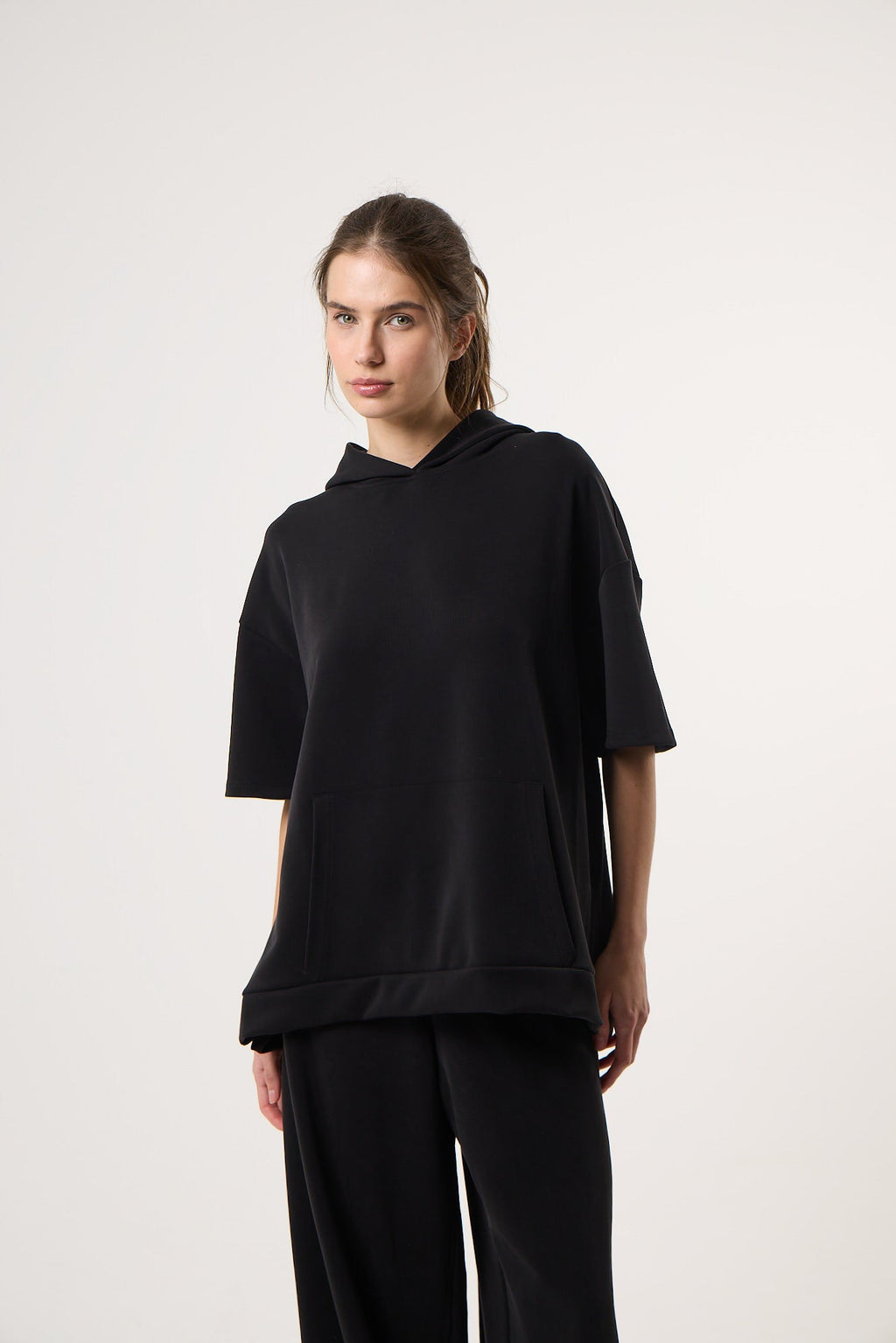 Casual Flow Sweatshirt με Κουκούλα | Μαύρο