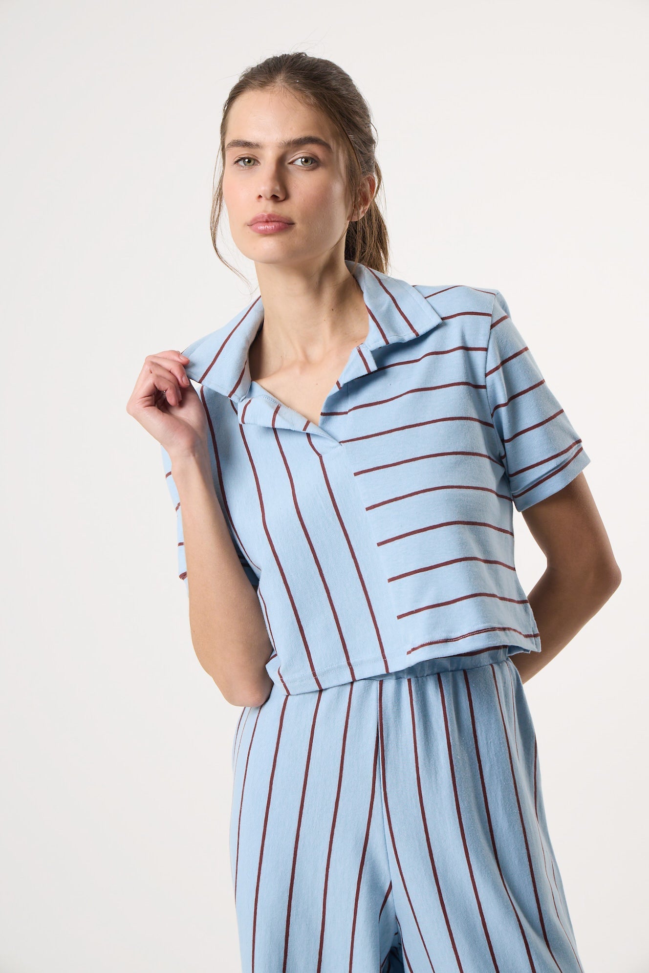 Top με Πόλο γιακά Daily Stripes | Powder Blue