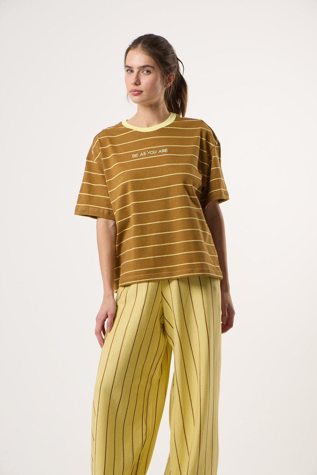 Κοντομάνικο T-Shirt Daily Stripes | Καφέ