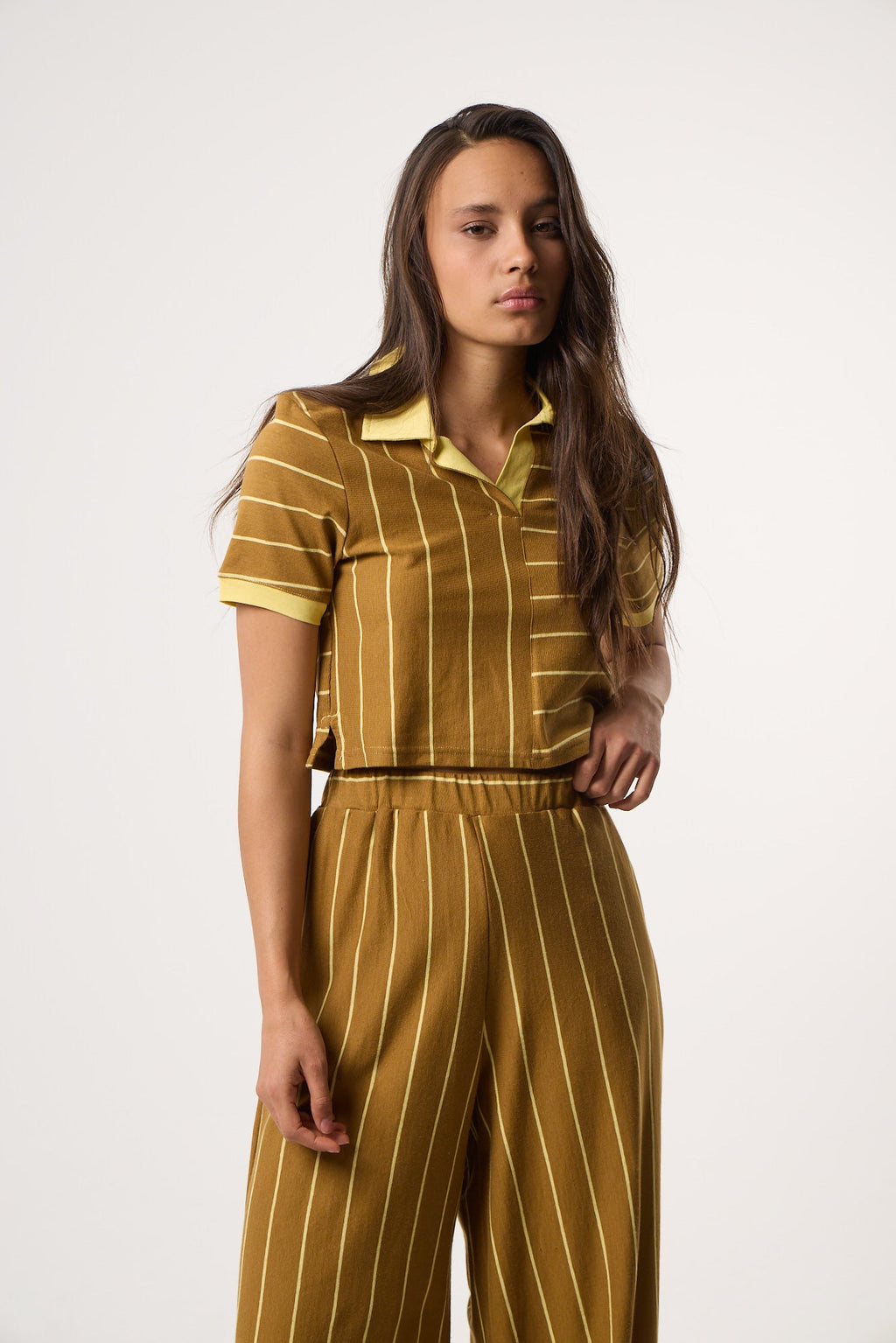 Top με Πόλο γιακά Daily Stripes | Καφέ