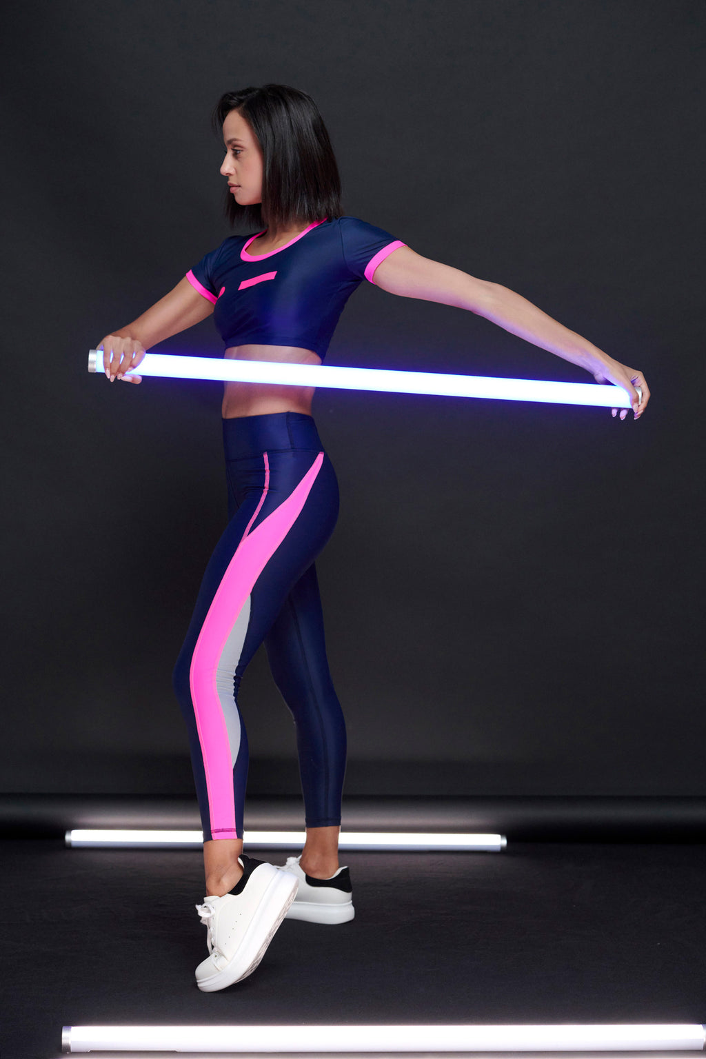 Leggings with reflective pannels blue black