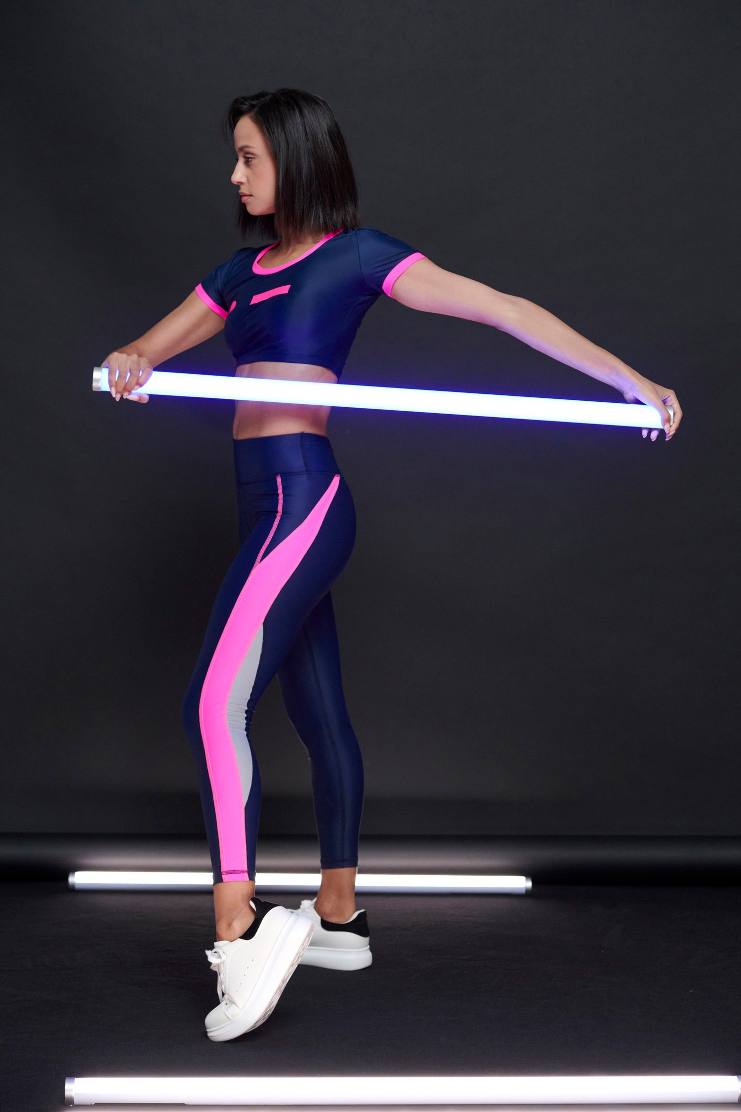 Leggings with reflective pannels blue black