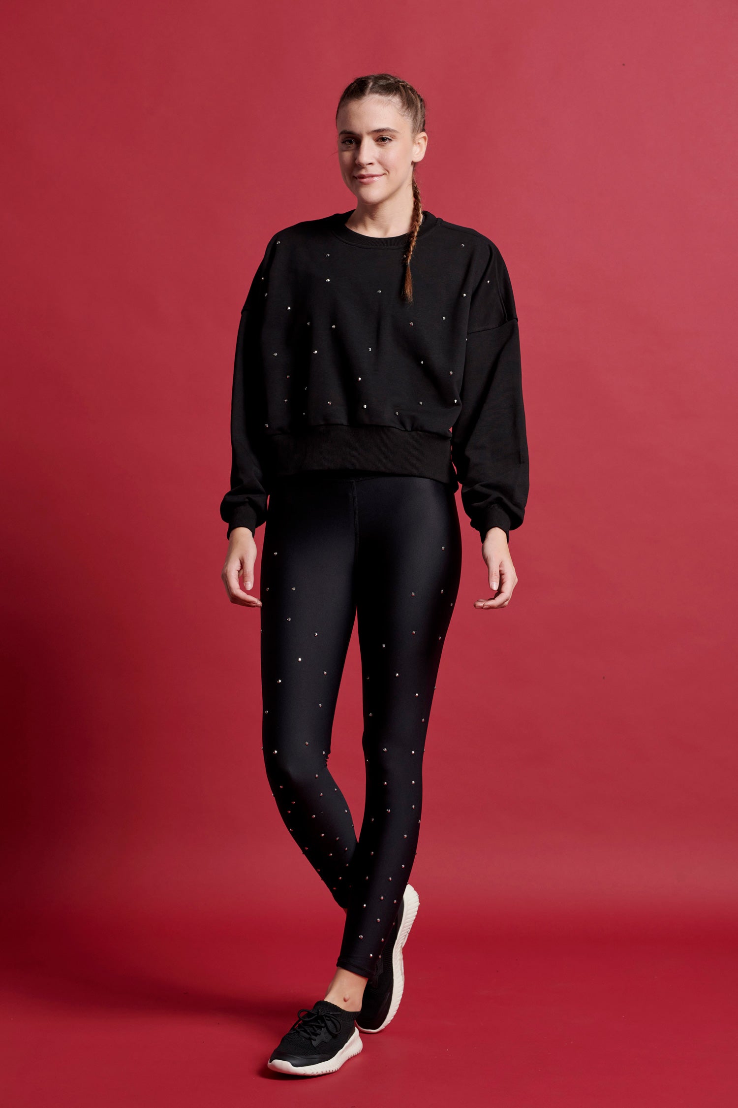 Leggings Black Coloured Rhinestones