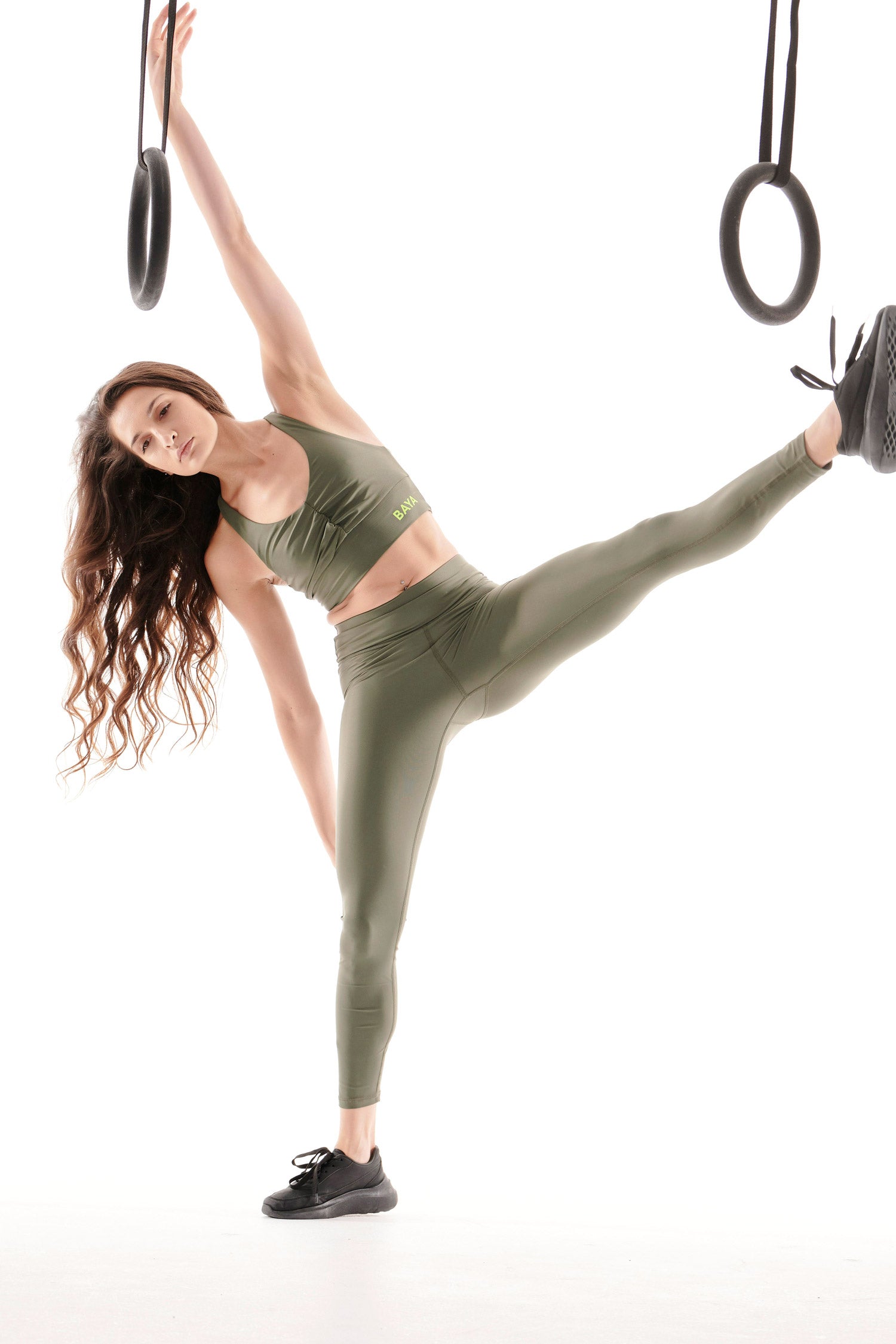 RECYCLED LEGGINGS WITH VERTICAL LOGO KHAKI
