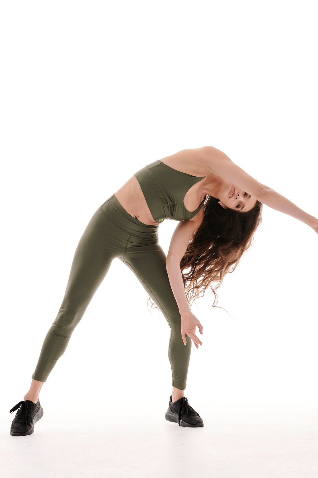 RECYCLED LEGGINGS WITH VERTICAL LOGO KHAKI